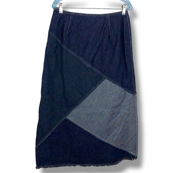 Vintage Size 12 Liz Claiborne Patchwork Style Denim Skirt Blue Western Cotton - Picture 1 of 16